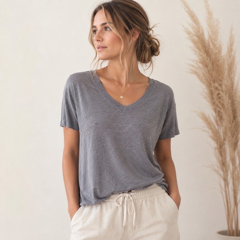 Faherty Oceanside Linen V Neck T Shirt Women S Folkstone Short Sleeve Knit